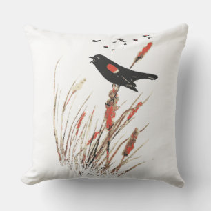 Coussin Aquarelle Rouge aile Oiseau noir Oiseau Oiseau ani