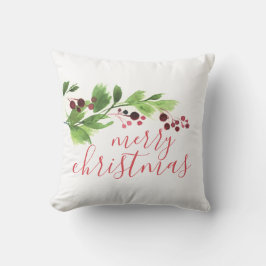 Coussin Aquarelle Rouge et Vert Holly Berry Noël