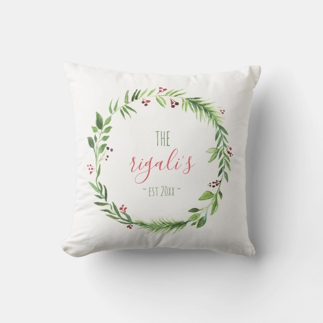 Coussin Aquarelle Rouge et Vert Noël personnalisé (Recto)