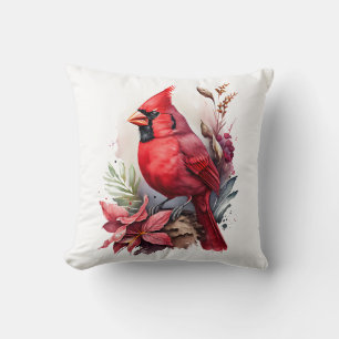 Coussin Aquarelle rouge Oiseau cardinal d'hiver