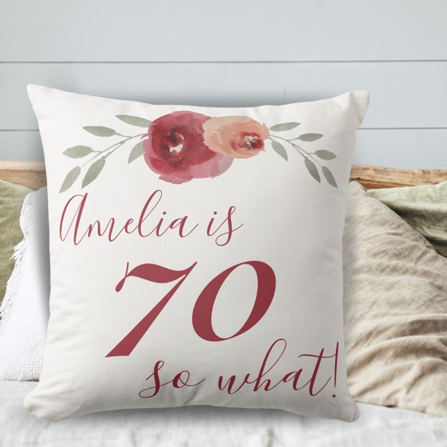 Coussin Aquarelle rouge Orang Rose Floral 70e anniversaire (Créateur téléchargé)
