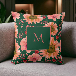 Coussin Aquarelle rouge verte Script floral