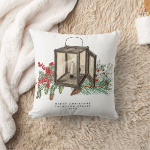 Coussin Aquarelle rustique Berries à pin de Noël