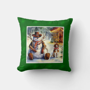 Coussin Aquarelle Rustique Cowboy Snowman