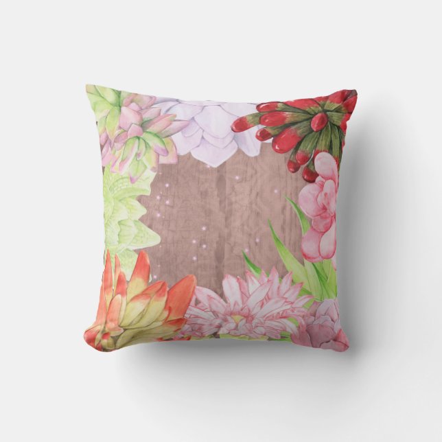 Coussin Aquarelle rustique Succulents (Recto)