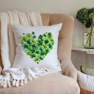 Coussin Aquarelle Shamrock Fleurs de trèfle du coeur