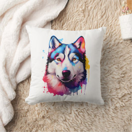 Coussin Aquarelle Sibérienne Husky Art coloré