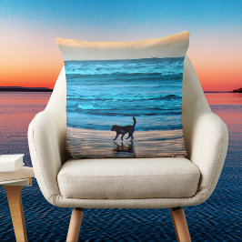 Coussin Aquarelle simulée sur la plage du coucher du solei