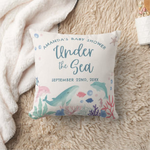 Coussin Aquarelle sous le Baby shower marin