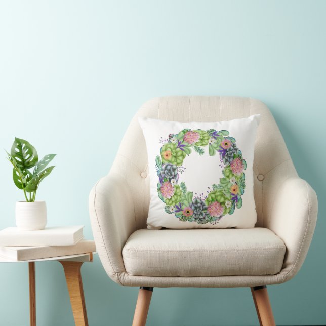 Coussin Aquarelle Succulente Courbe Florale (Chaise)