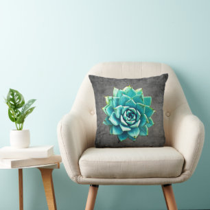 Coussin Aquarelle succulente sur gris