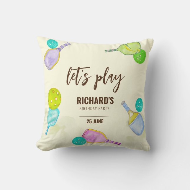 Coussin Aquarelle Thème Pickleball Sports Anniversaire (Recto)