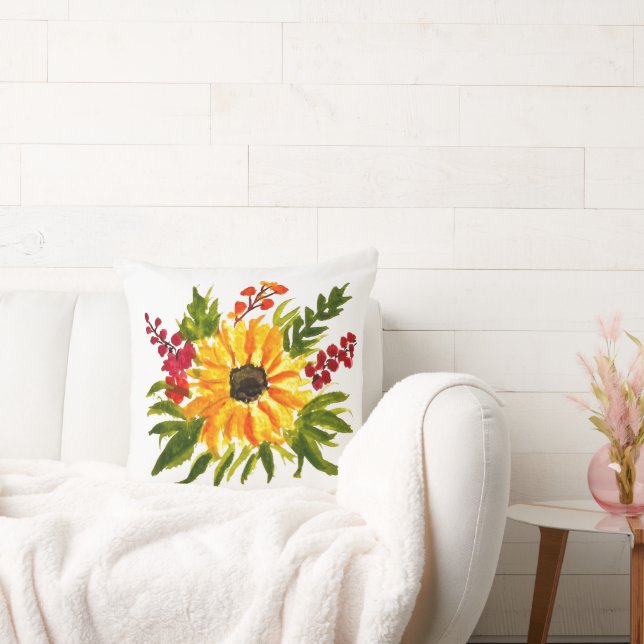 Coussin Aquarelle Tournesol mignon Moderne Plutôt (Canapé)