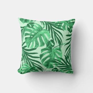 Coussin Aquarelle transparente motif avec feuilles tropica