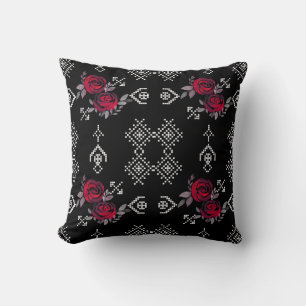 Coussin Aquarelle transparente rouge roses fleurs blanc ou