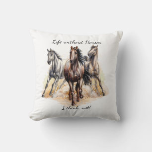 Coussin Aquarelle Trois Chevaux Ferme Animaux Citation Amu