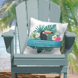 Coussin Aquarelle Tropical avec Toucan Mariage Teal ID577