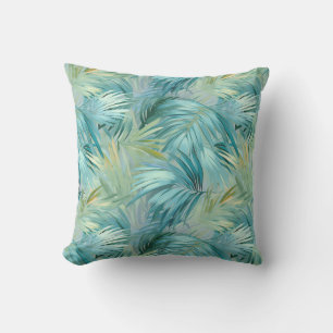 Coussin Aquarelle Tropical Blue Palm Leaf