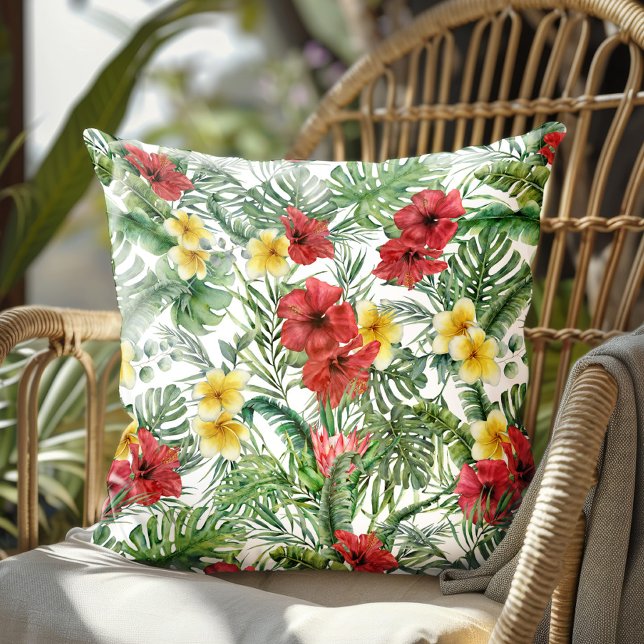 Coussin Aquarelle Tropical Floral Palm Feuille (Créateur téléchargé)