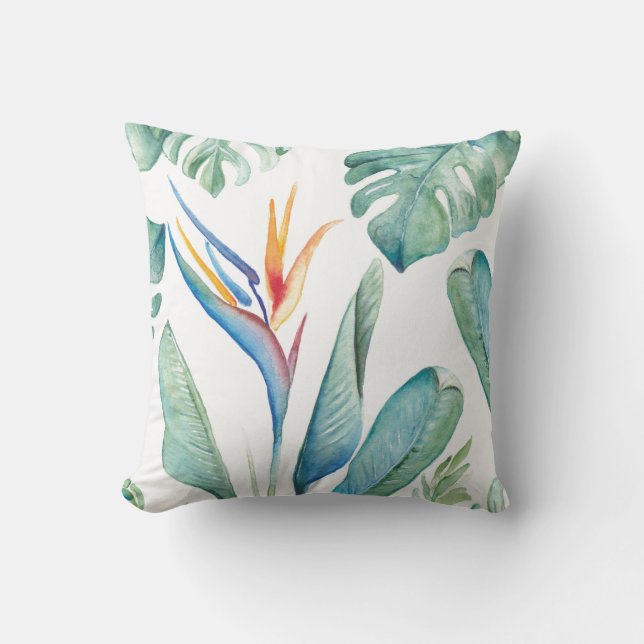 Coussin Aquarelle tropicale Botaniques et verdure (Recto)