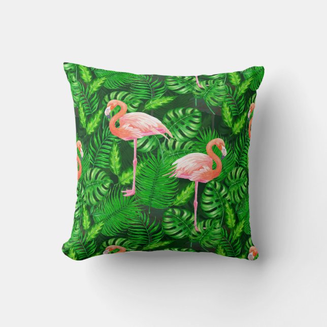 Coussin Aquarelle tropicale Flamant rose (Recto)