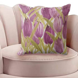 Coussin Aquarelle Tulipe Rose Violet Artistique