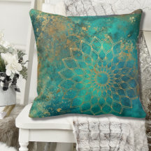 Aquarelle Turquoise Abstraite Grunge d'or Mandala