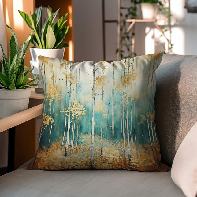 Coussin Aquarelle turquoise Et Golden Forest (Créateur téléchargé)