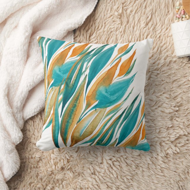 Coussin Aquarelle Turquoise Et Rouille Abstraite (Couverture)