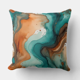 Coussin Aquarelle turquoise, rouille et noire abstraite