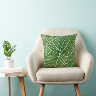 Coussin Aquarelle Vert Feuilles tropicaux