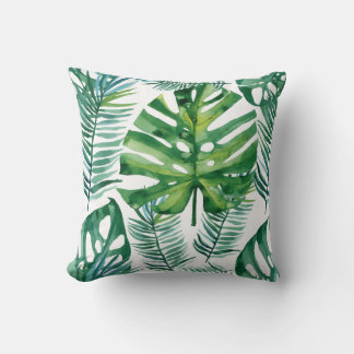 Coussin Aquarelle Vert Tropical Feuille Motif Throw Pil