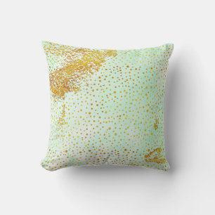 Coussin Aquarelle verte à la menthe et confetti en feuille
