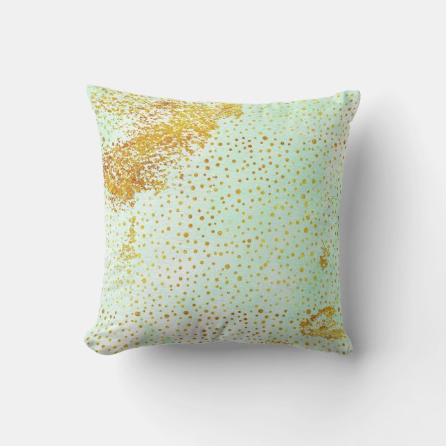 Coussin Aquarelle verte à la menthe et confetti en feuille (Recto)