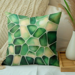 Coussin Aquarelle verte et vanille Voronoi Motif