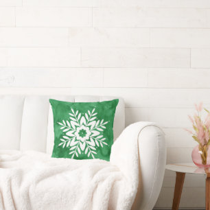 Coussin Aquarelle verte Flocon de neige Abstrait