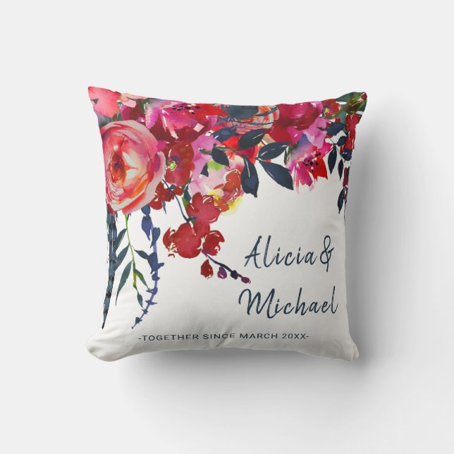 Coussin Aquarelle vibrante boho chic fleurs de marine roug (Recto)
