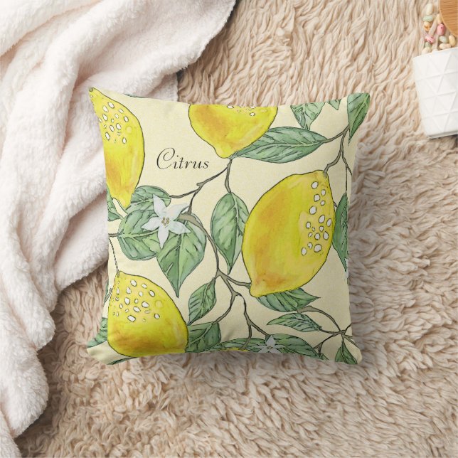 Coussin Aquarelle vintage Citrus Lemons Motif (Couverture)