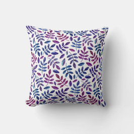 Coussin Aquarelle violet bleu motif de feuillage