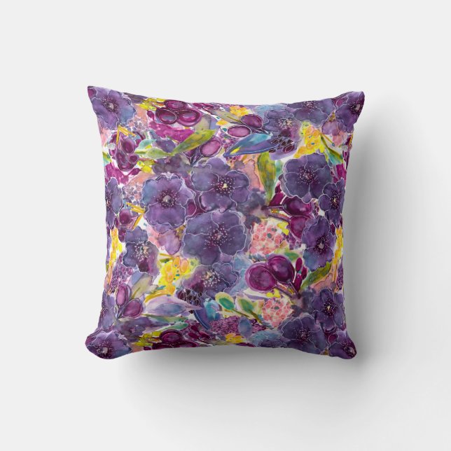 Coussin Aquarelle violet Daze Designer Floral (Recto)