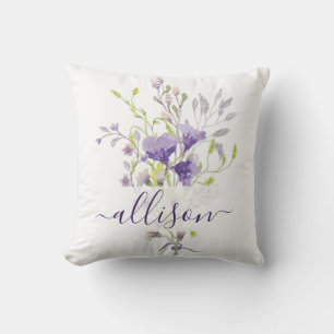Coussin Aquarelle violet pulvérisateur floral personnalisé