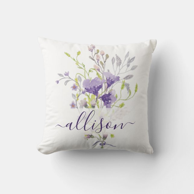 Coussin Aquarelle violet pulvérisateur floral personnalisé (Recto)