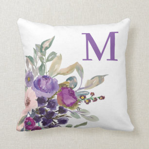 Coussin Aquarelle violet rose pâle violet clair Monogramme