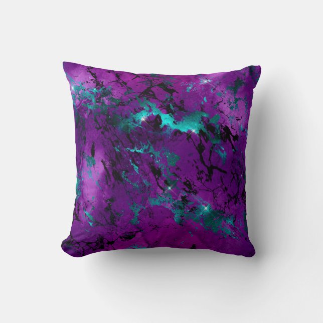 Coussin Aquarelle violette et Turquoise galaxie en marbre (Recto)