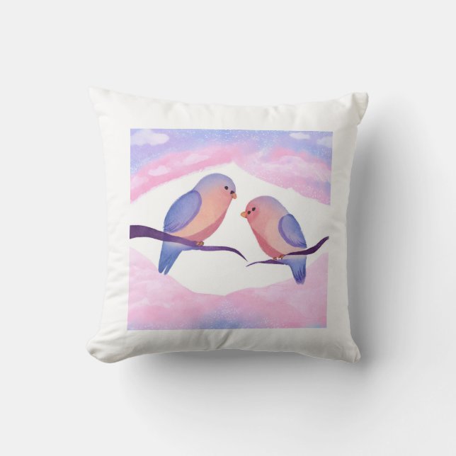 Coussin Aquarelle vive Lovebirds chic Art Thaillow Oreille (Recto)