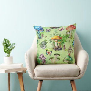 Coussin Aquarelle Whimsical Mushroom Garden