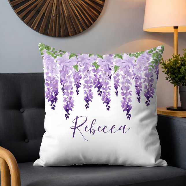 Coussin Aquarelle Wisteria Nom personnalisé (Créateur téléchargé)