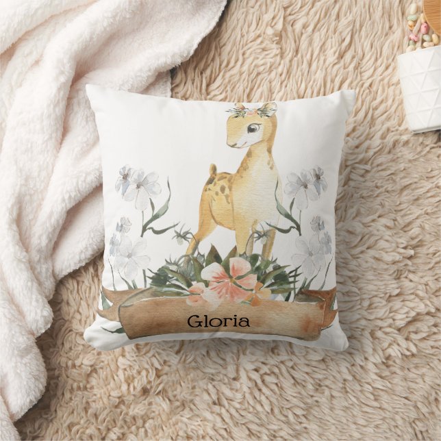 Coussin Aquarelle Woodland Baby Fawn Nom personnalisé (Couverture)
