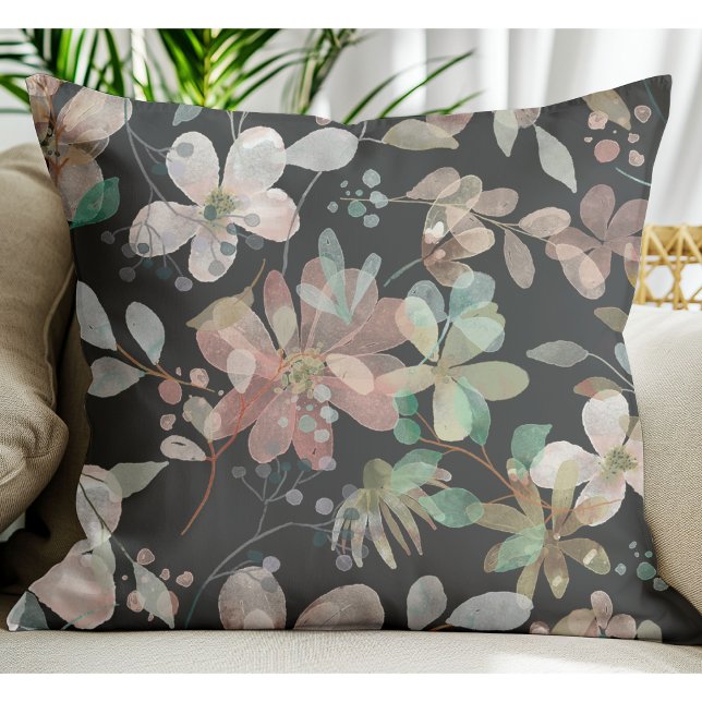 Coussin Aquarelles du jardin de minuit : fleurs éthérées (Créateur téléchargé)