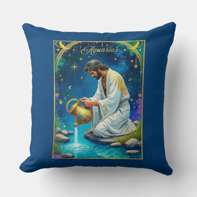 Coussin Aquarius Zodiac Sign Under a Starry Sky (Recto)